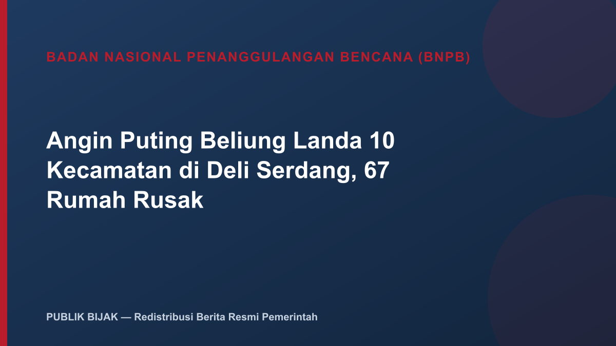 Angin Puting Beliung Landa 10 Kecamatan di Deli Serdang, 67 Rumah Rusak